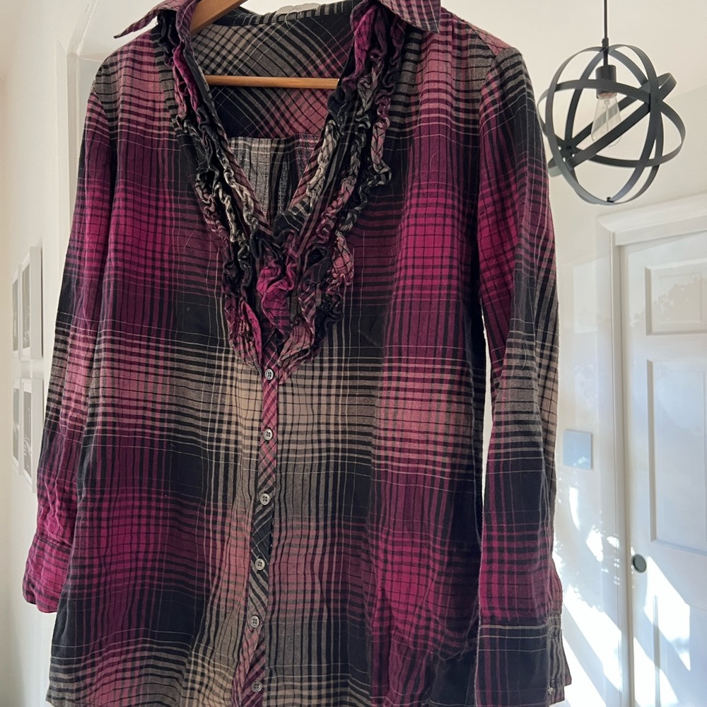 JOIE PLAID BUTTON DOWN SHIRT MEDIUM